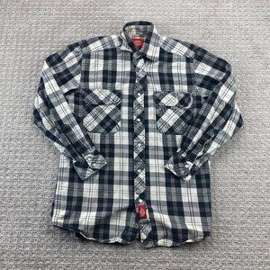 Dickies Shirt Men Small S Black White Plaid Button Up Long Sleeve Pearl Snap